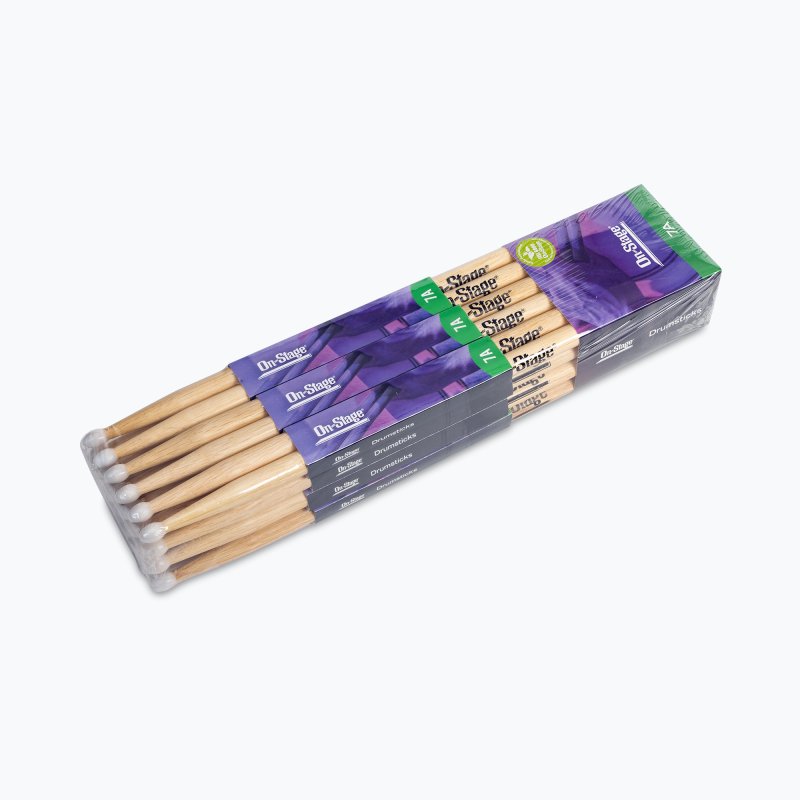On-Stage TMP-HN7A Hickory Drum Sticks (7A, Nylon Tip, 12pr)