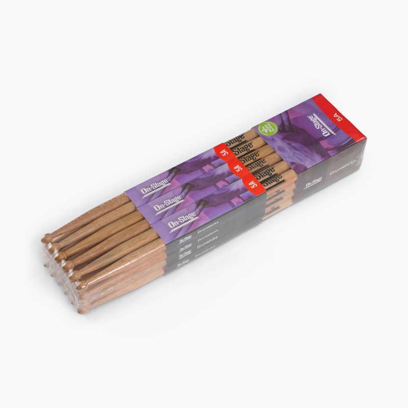 On-Stage TMP-HW5A Hickory Drum Sticks (5A, Wood Tip, 12pr)