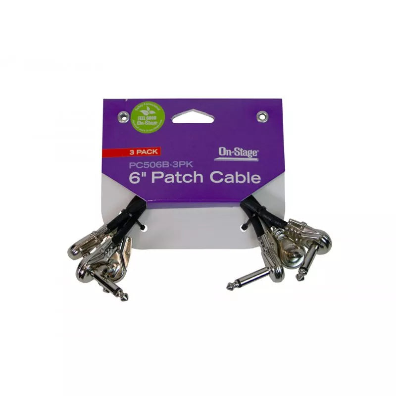 On-Stage TMP-PC506B-3PK 6" Patch Cable w/ Pancake Connectors (Black) - 3 Pack