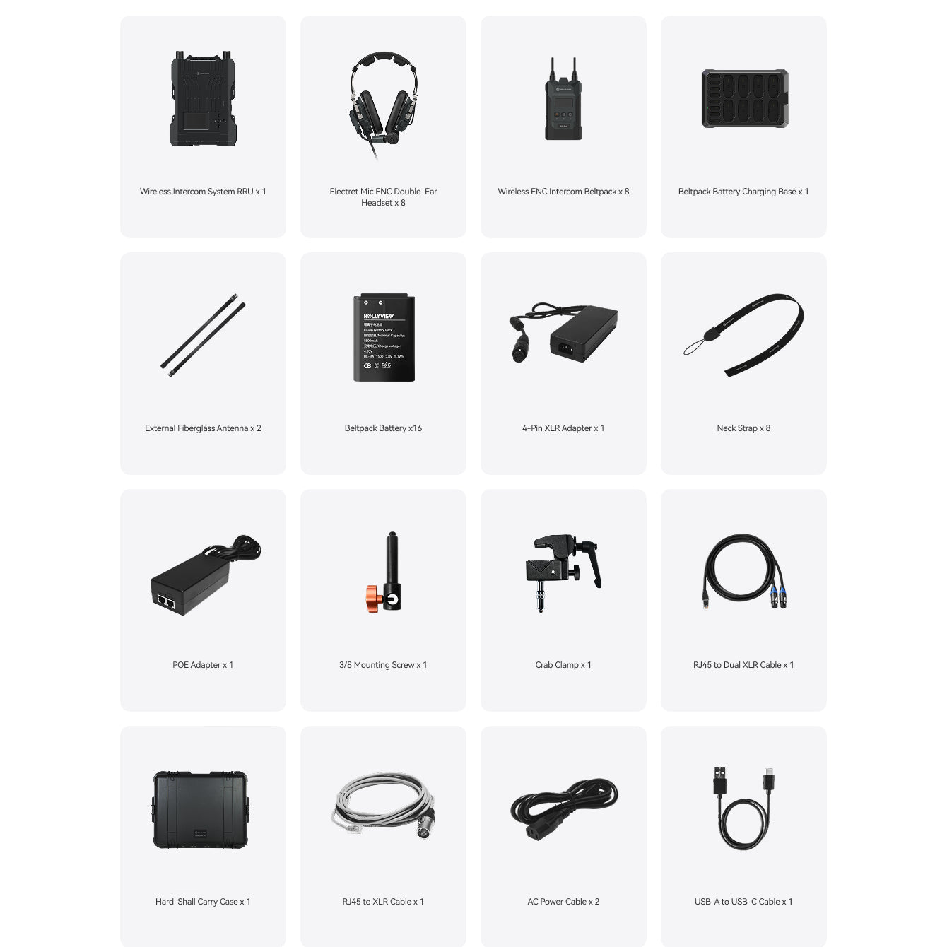 HOLLYLAND HL-Solidcom M1 Pro-8B-DH Full-Duplex ENC Wireless Intercom System (8 Beltpacks and Double-Ear Headsets)