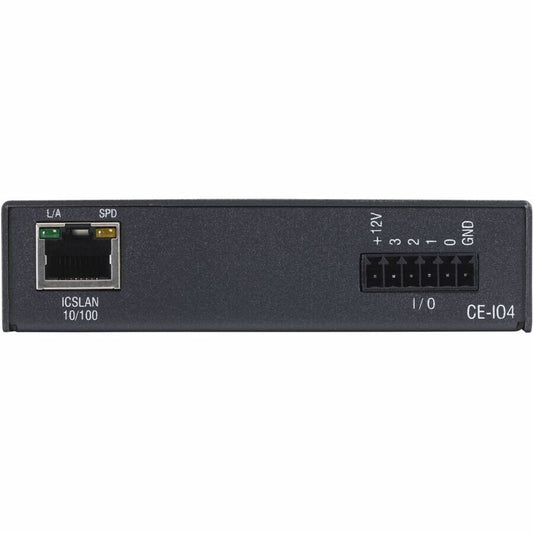 AMX CE-IO4 rear panel with ICSLAN 10/100 RJ45 port and 6-pin I/O terminal block