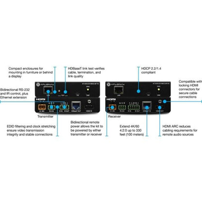 ATLONA AT-AVA-EX100CE-BP-KIT Avance 4K/Uhd Extended Distance Hdmi Transmitter And Receiver Kit W/Rs