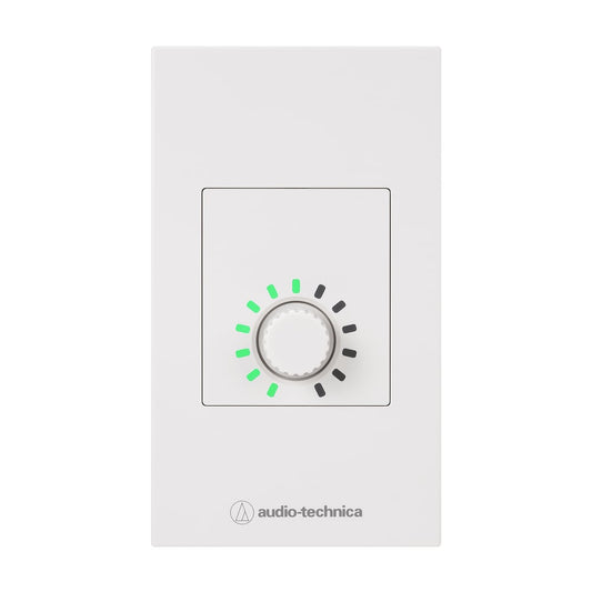 Audio-Technica ATCP-W01R wall control panel in white with rotary volume knob and green LED level ring