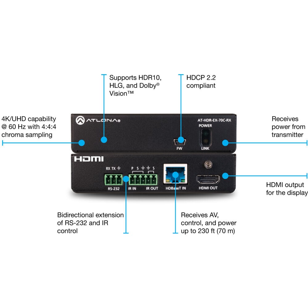 ATLONA AT-HDR-EX-70C-RX Hdbaset 4K Hdmi Receiver