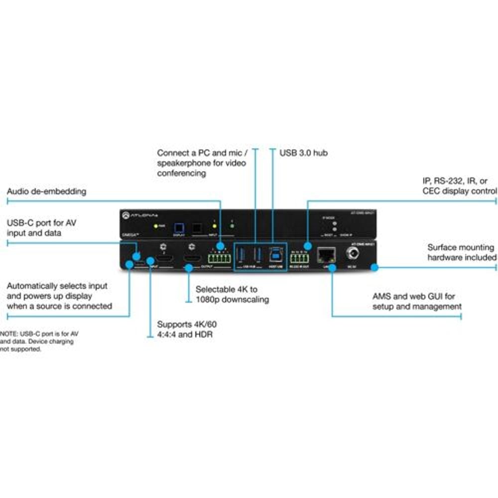 ATLONA AT-OME-MH21 Omega 4K/Uhd Meeting Hub With Usb-C And Hdmi Inputs And Hdmi Output