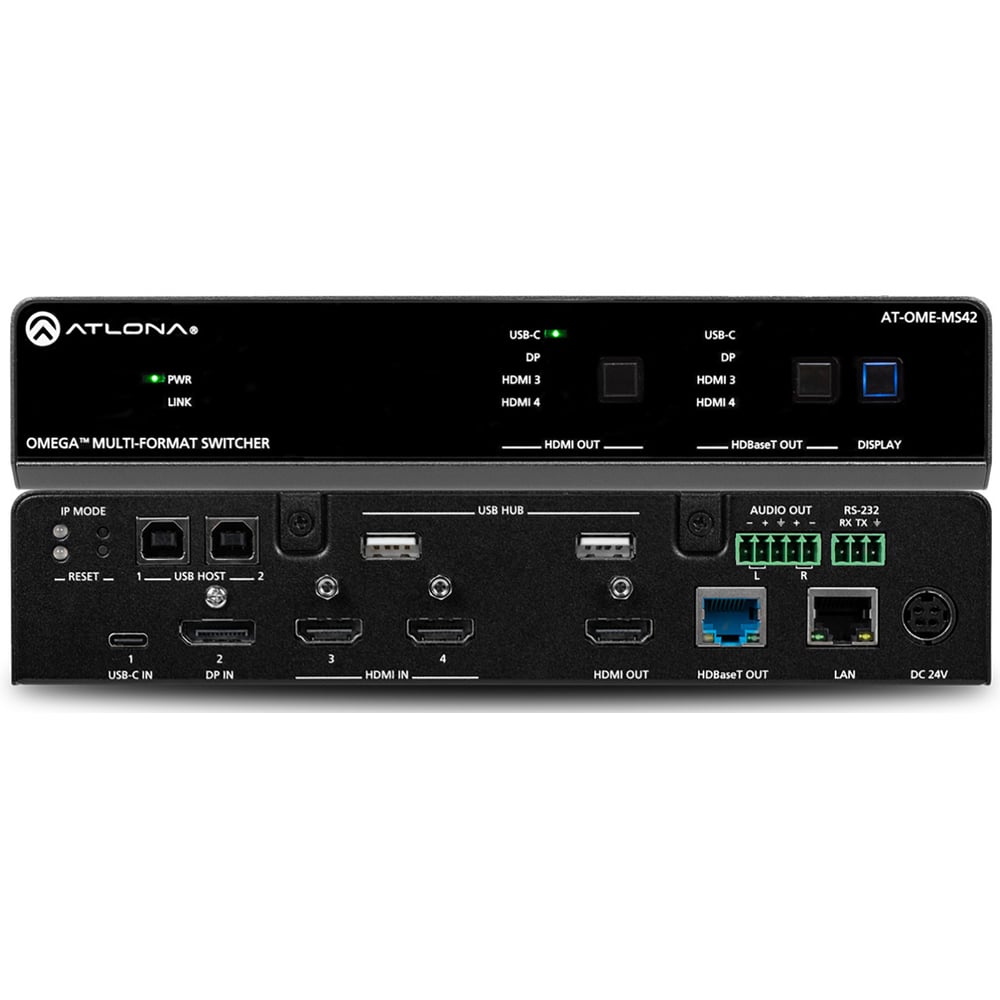 ATLONA AT-OME-MS42 Omega 4X2 4K/Uhd Multiformat Matrix Switcher, With Hdmi, Usb-C, Display