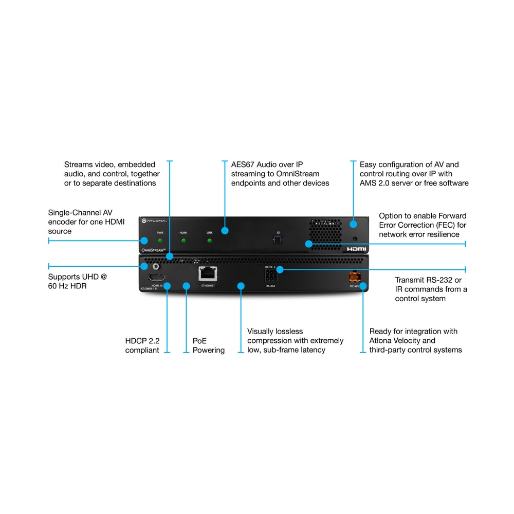ATLONA AT-OMNI-111 Single Channel Omnistream Avoip Encoder