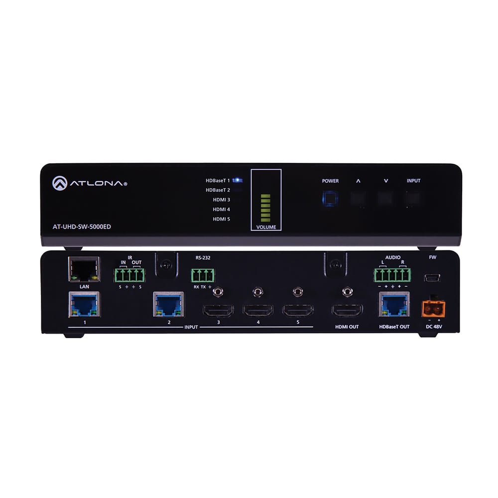 ATLONA AT-UHD-SW-5000ED 4K/Uhd 5 Input Hdmi Switcher - 3 Hdmi, 2 Hdbaset In - Hdbaset/Hdmi Out