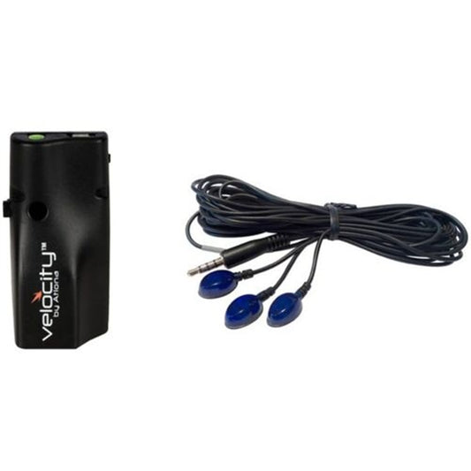 Close view of Atlona AT-VCC-IR3-KIT converter front and blue IR emitters with 3.5 mm plug