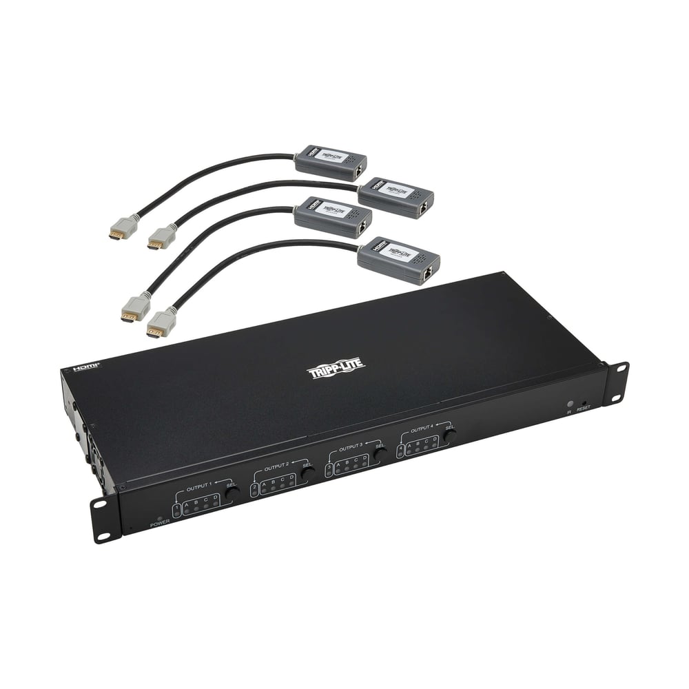 TRIPPLITE B127A-4X4-BH4PH 4X4 Hdmi Over Cat6 Matrix Switch Kit, Switch/4X Pigtail Receiver