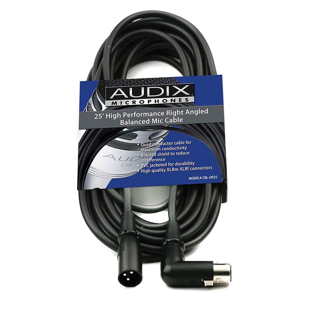 Audix CBLDR25 Premium Right Angled 25Ft Xlr-Xlr Balanced Low Impedance Mic Cable