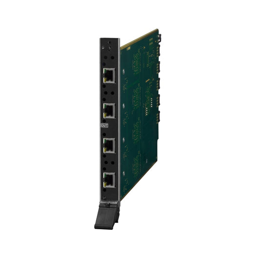 AMX FG1058-580-FX DXLink twisted pair output board, angled view of RJ-45 faceplate and exposed circuit card