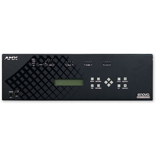 AMX FG1906-12 Enova presentation switcher front panel with LCD display, navigation pad, and USB ports