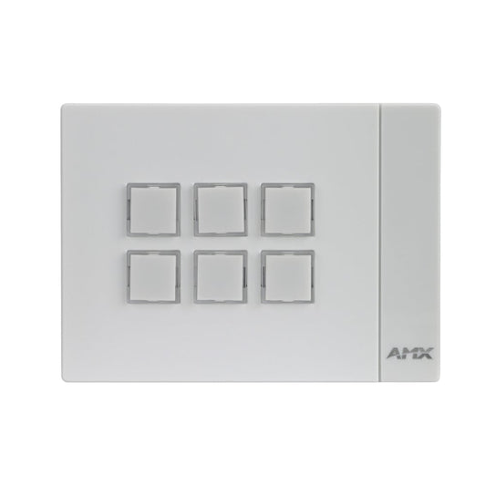 AMX FG2102-06L-W Massio 6-button controlpad front view in white with backlit square keys
