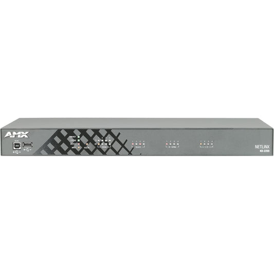 AMX NX-2200 NetLinx integrated controller front panel with status LEDs and USB program port