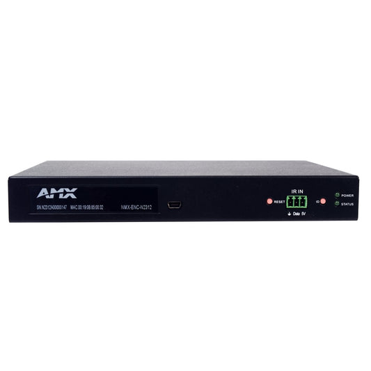 AMX FGN2312-SA N2300 Series 4K video over IP encoder front panel with IR IN, reset and status LEDs