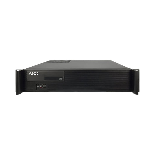 AMX SC-N8002 N-Series controller angled front view with rack ears, power switch and USB ports