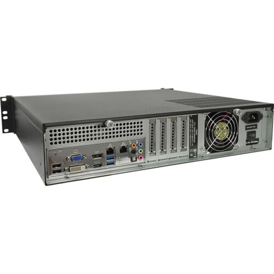 AMX SC-N8002 rear panel showing VGA, DVI, network jacks, audio ports, expansion slots and AC inlet