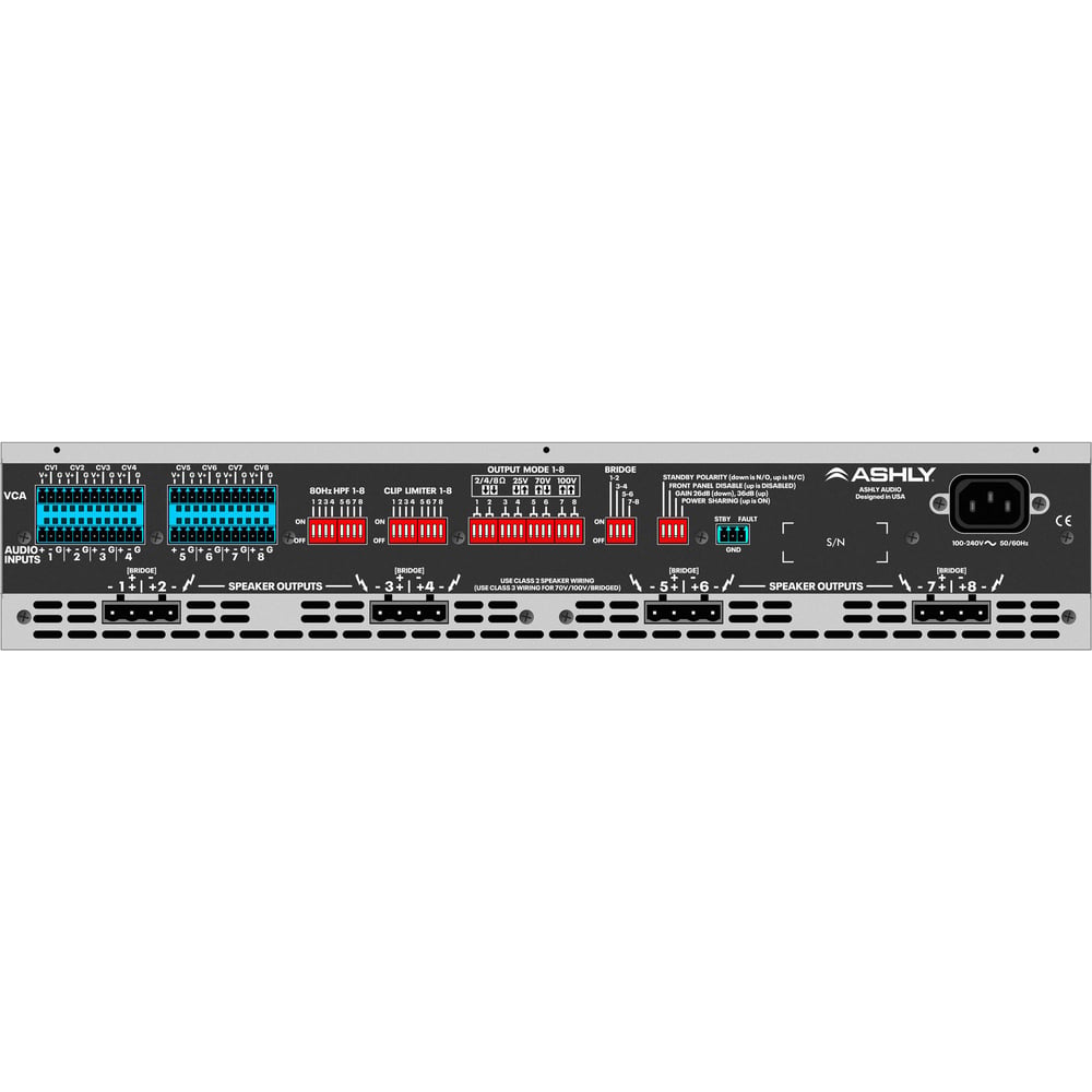 Ashly MA500.8 8-Channel Multi-Mode Power Amplifier, 8X500W At 2/4/8 Ohms And 70V/25V