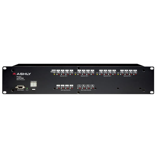 Ashly ne24.24M Protea matrix processor front panel with channel LEDs and preset number display