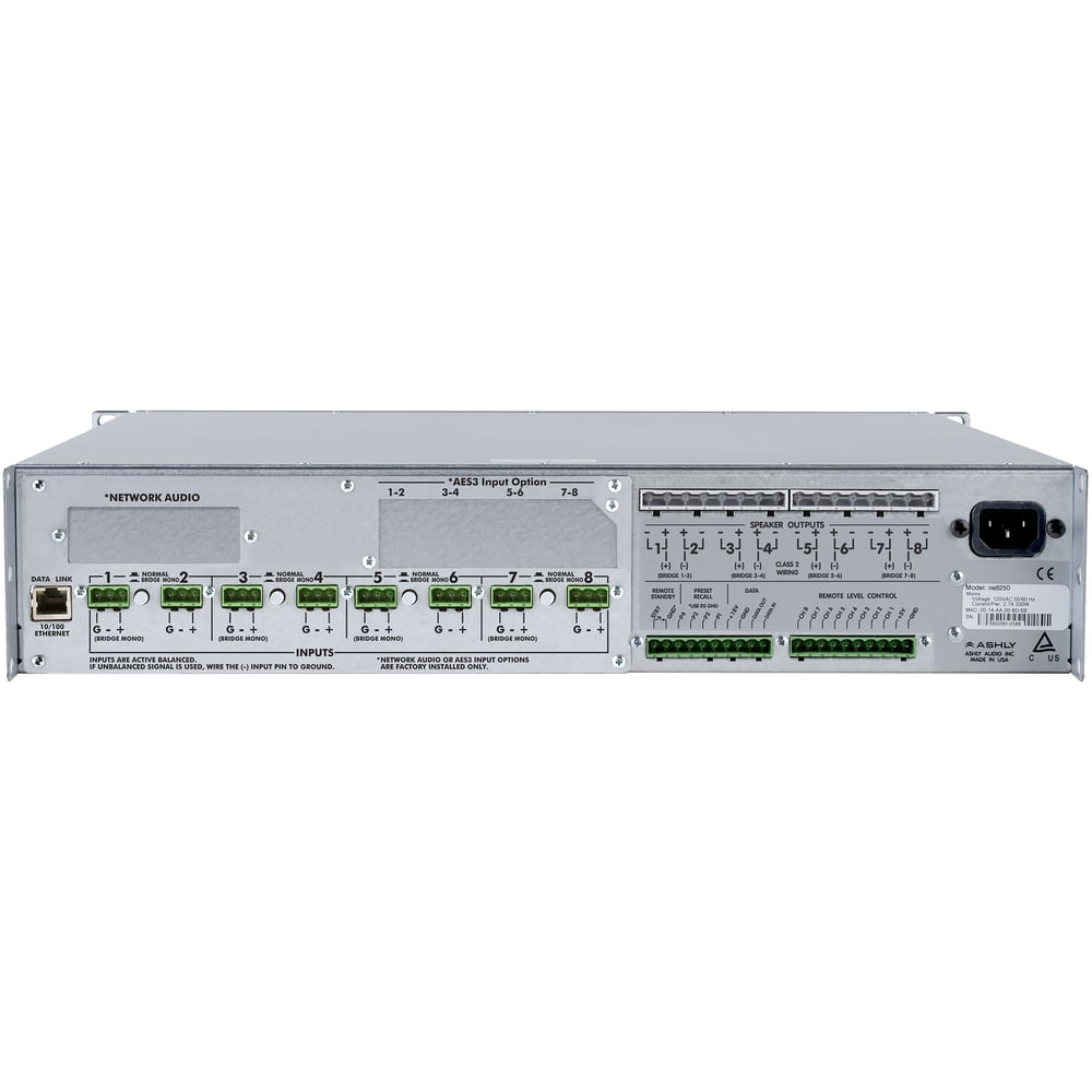 Ashly ne8250.70bd Amplifier Plus Opdante And Opdac8 Option Cards