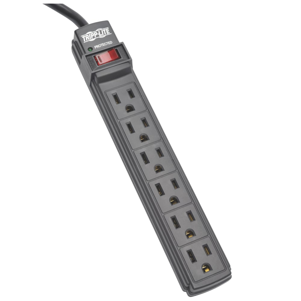 TRIPPLITE PS66B 6 Outlet Power Strip Nema 5-15R Ac 6 Ft Cord 5-15P Black Housing