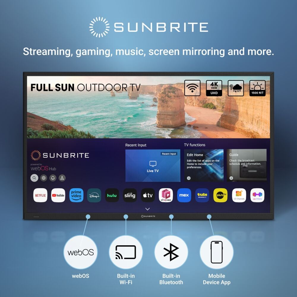 SUNBRITE SB-FS-75-BL 75" Solis Series - Smart Outdoor Tv - Full Sun - 4K Uhd Hdr