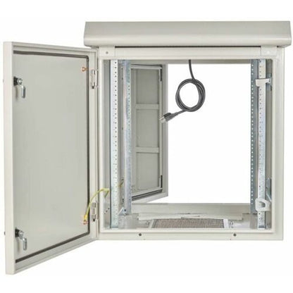 TRIPPLITE SRN3RG12US Smartrack Industrial Enclosure - Nema 3R, Wall Mount, Metal, Locking, Hinged Back, Fan With Thermal Switch, 28 In. Depth, 12U, Gray