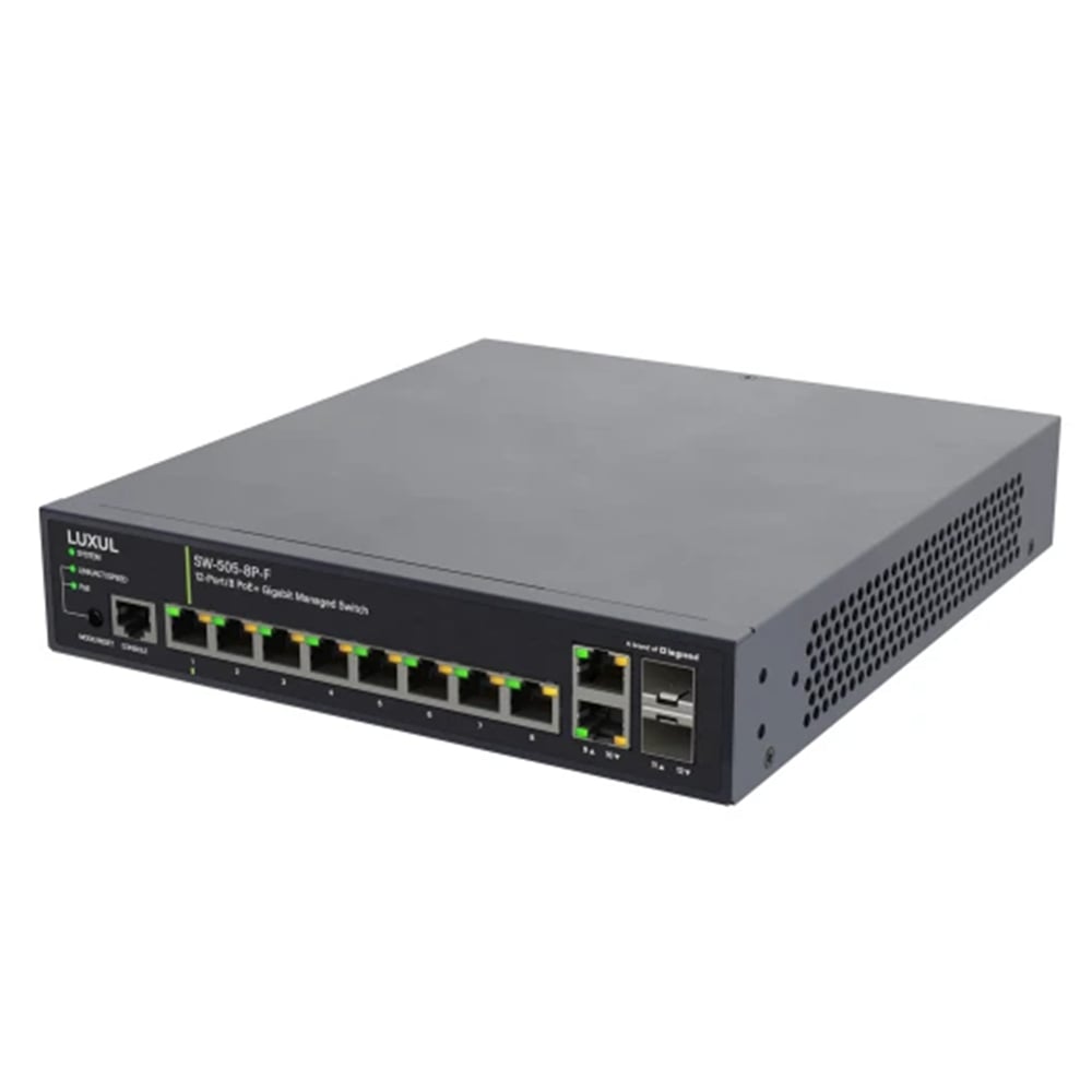 LUXUL SW-505-8P-F 12-Port (8 Poe+) 1G Managed Switch Na