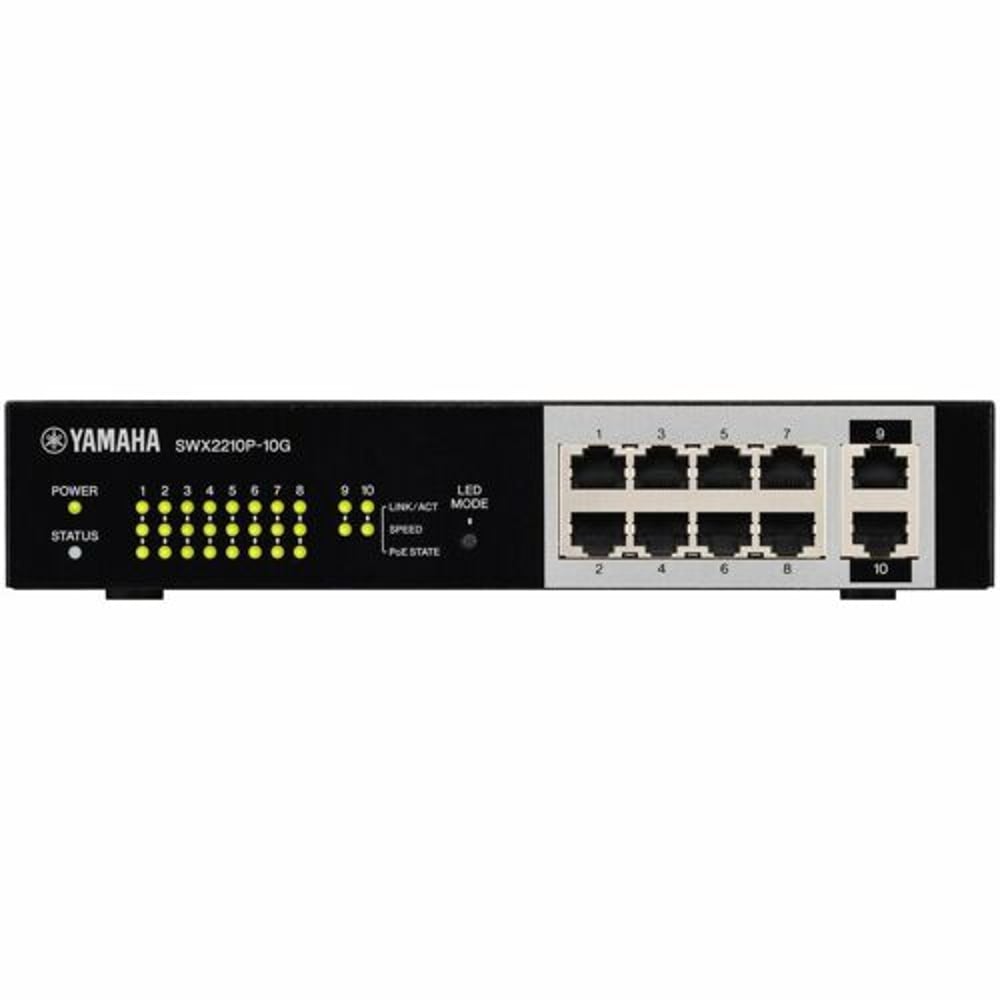 Yamaha SWX2210P-10G 10-Port, L2 124W Poe Network Switch With 8 Poe Ports; 1/2Ru