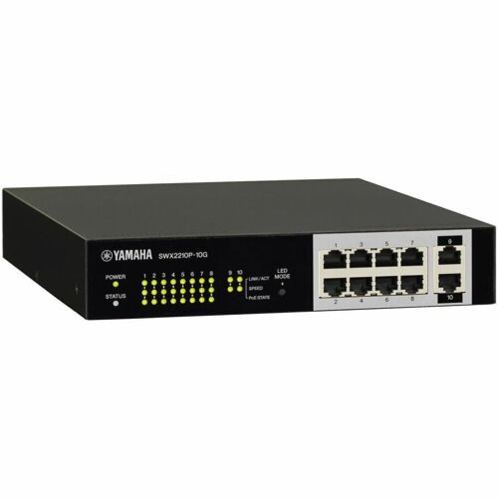 Yamaha SWX2210P-10G 10-Port, L2 124W Poe Network Switch With 8 Poe Ports; 1/2Ru