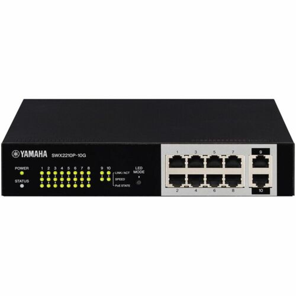 Yamaha SWX2210P-10G 10-Port, L2 124W Poe Network Switch With 8 Poe Ports; 1/2Ru