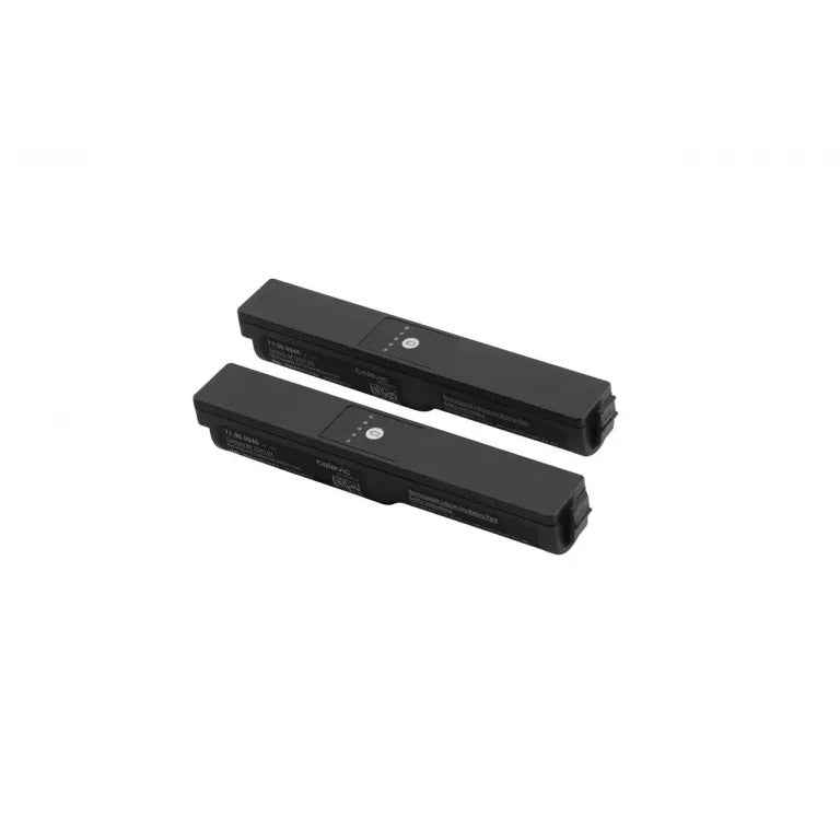 71.98.0045 two black battery packs side by side, top labels with round button and LED indicators, Televic