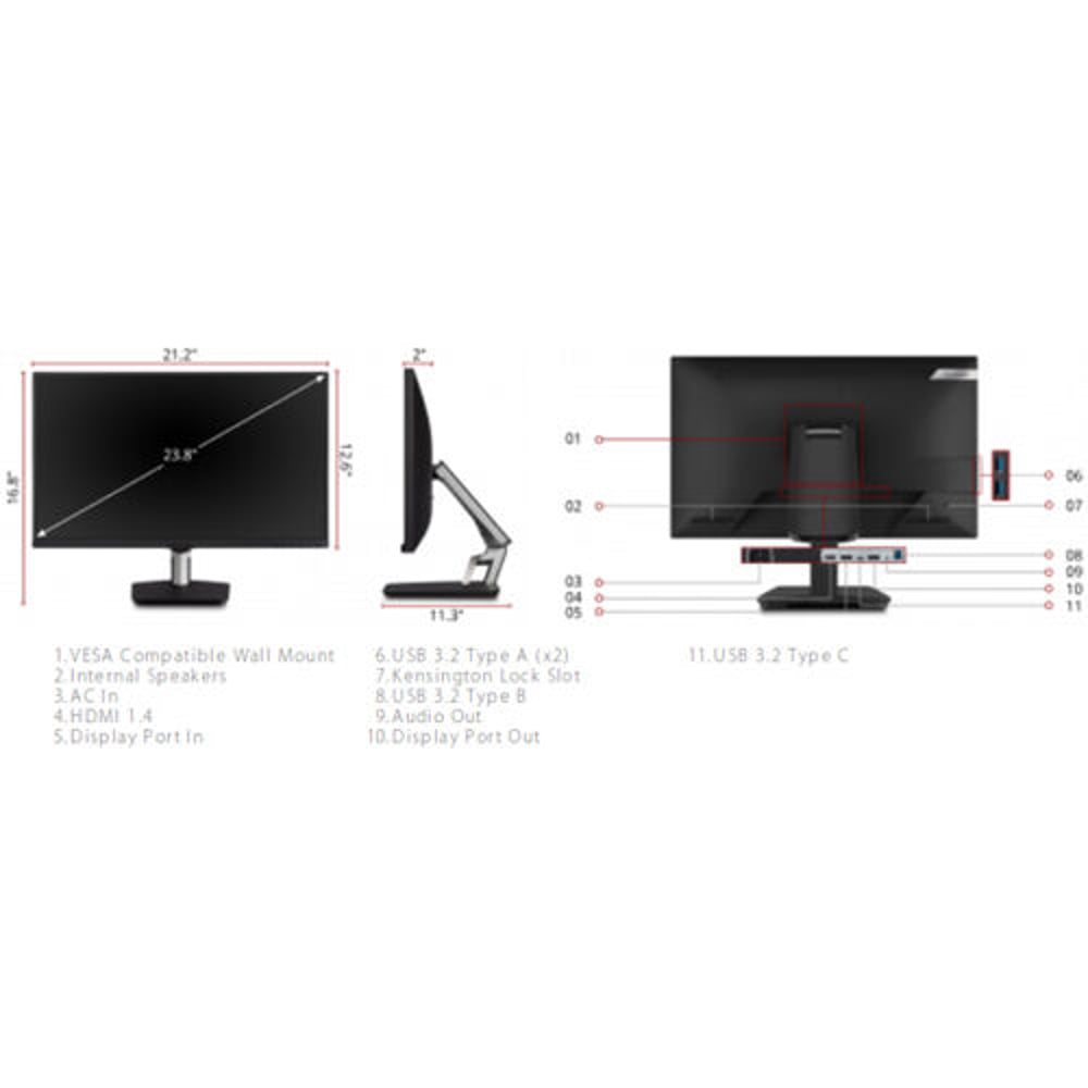 VIEWSONIC TD2455 24" 10 Point Touch Display (Pct) W Advanced Ergonomic Stand, 1920X1080