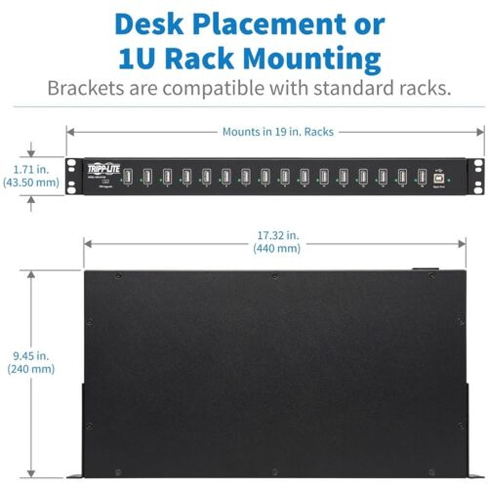 TRIPPLITE U280-016-RM 16-Port Usb Sync Charging Hub Tablet Smartphone Ipad Iphone Taa