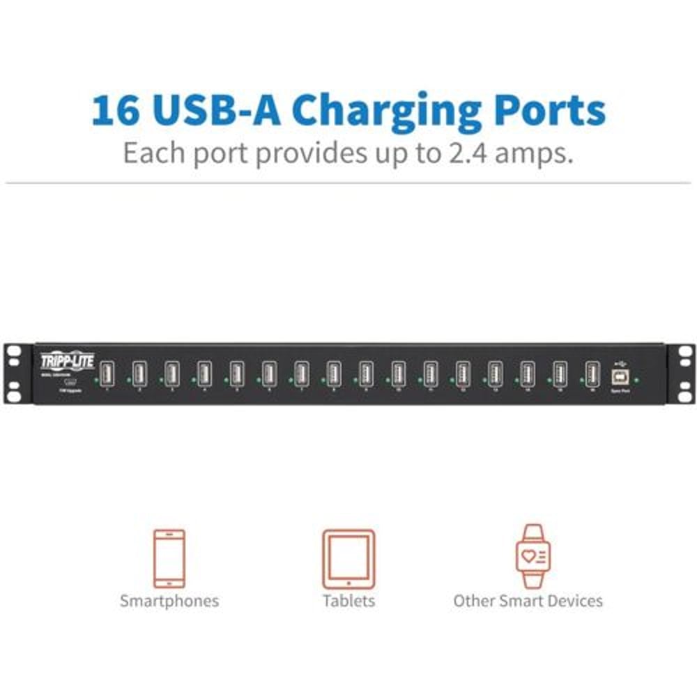 TRIPPLITE U280-016-RM 16-Port Usb Sync Charging Hub Tablet Smartphone Ipad Iphone Taa