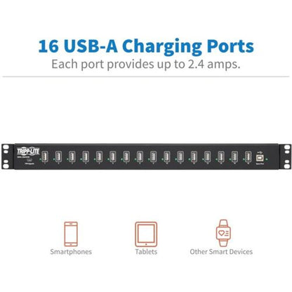 TRIPPLITE U280-016-RM 16-Port Usb Sync Charging Hub Tablet Smartphone Ipad Iphone Taa