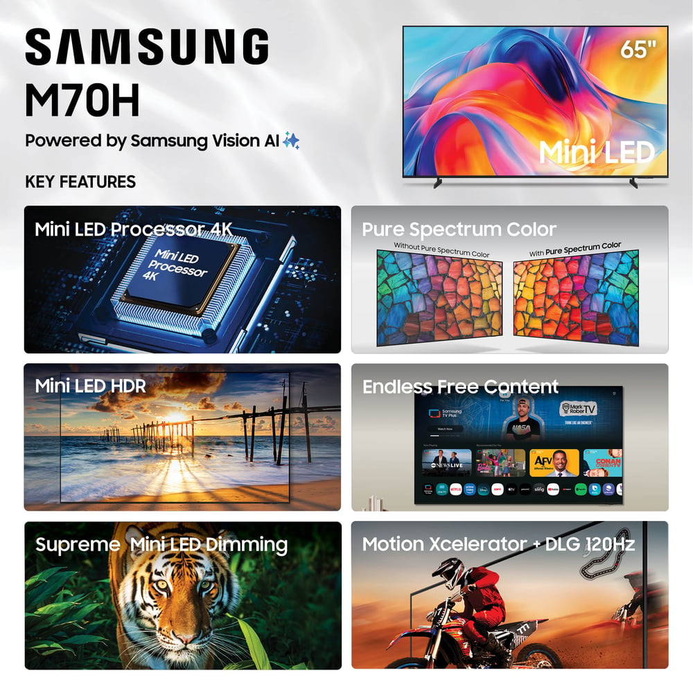 Samsung UN65M70HAFXZA 65" 4K Uhd Led, 60Hz, Hdr10+, Smart Tv, Gaming Ready, Wi-Fi 5