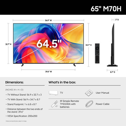 Samsung UN65M70HAFXZA 65" 4K Uhd Led, 60Hz, Hdr10+, Smart Tv, Gaming Ready, Wi-Fi 5